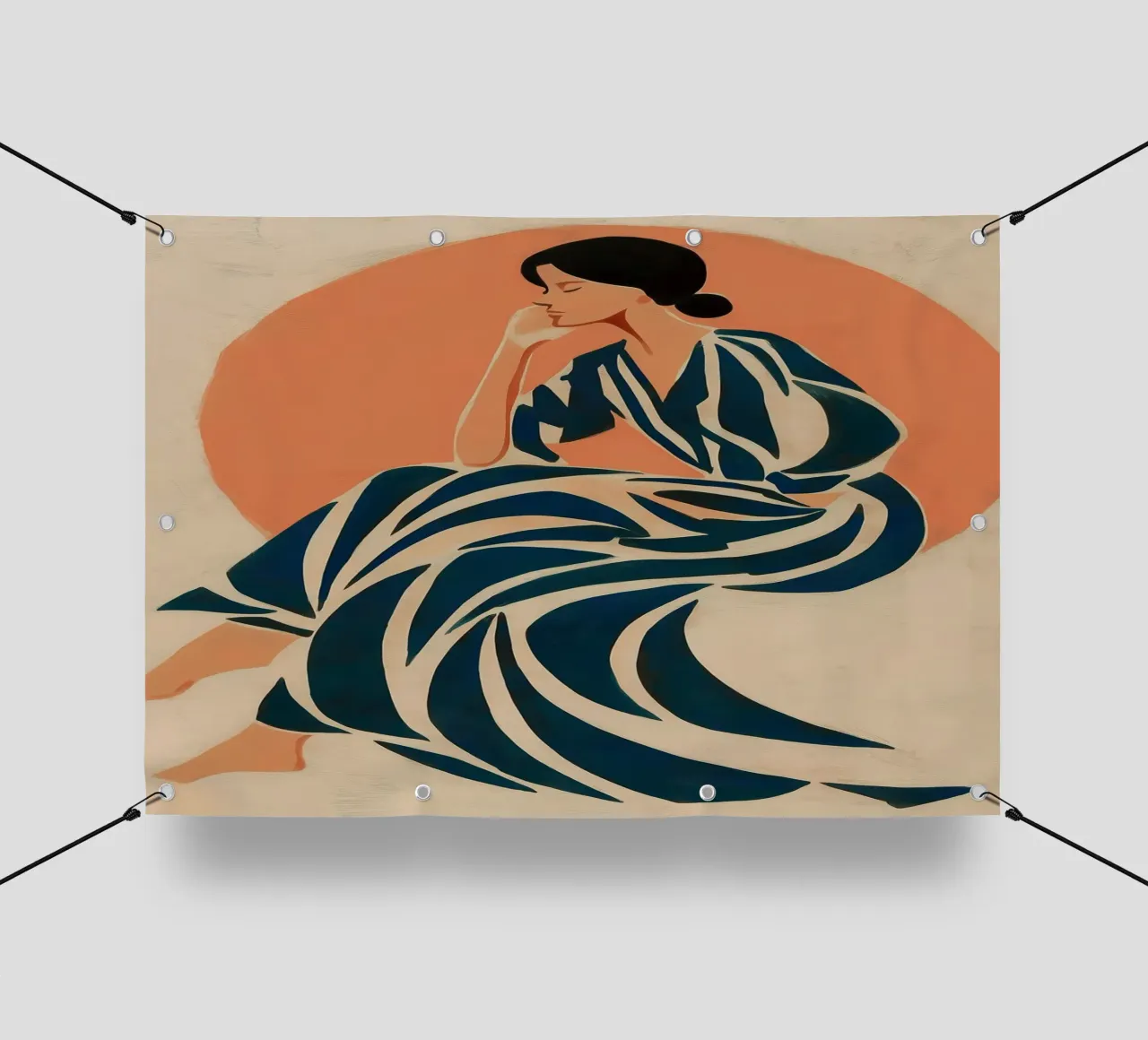 Donna ispirata a Matisse - Figura astratta a righe telo in pvc da vintagepod