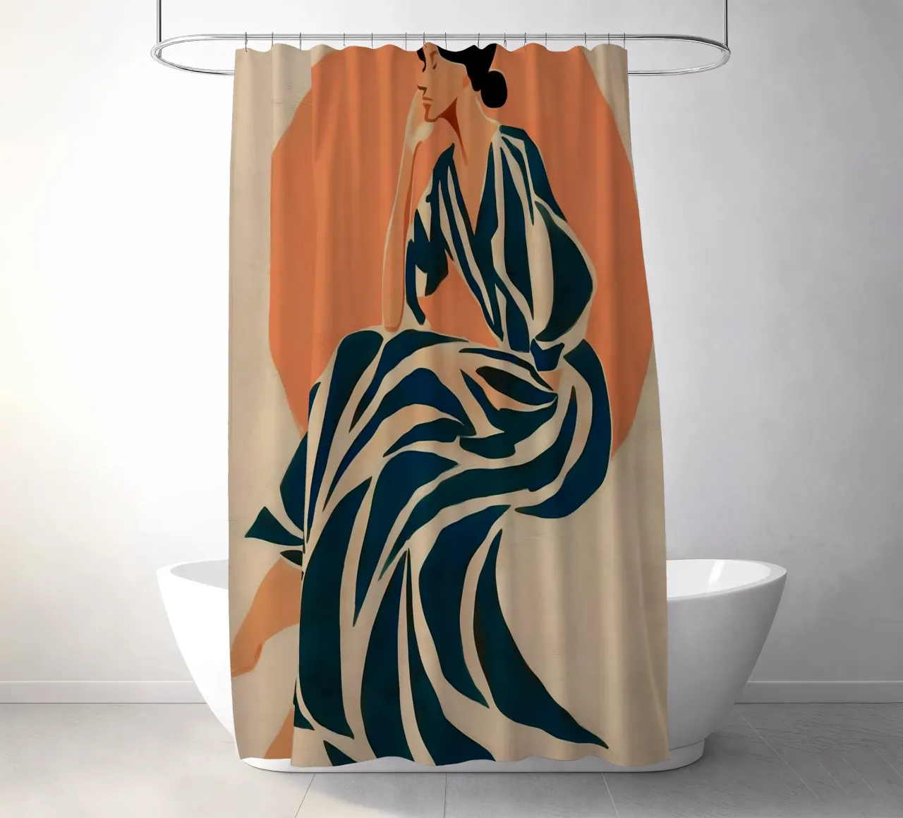 Donna ispirata a Matisse - Figura astratta a righe tenda da doccia da vintagepod
