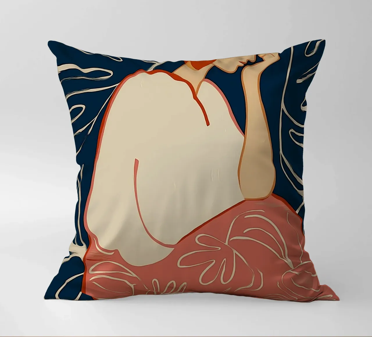 Donna serena in sogno botanico - Arte floreale astratta cuscino da vintagepod