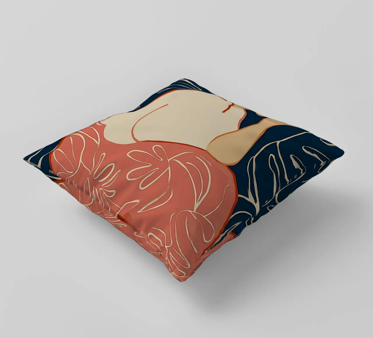 Donna serena in sogno botanico - Arte floreale astratta cuscino da vintagepod