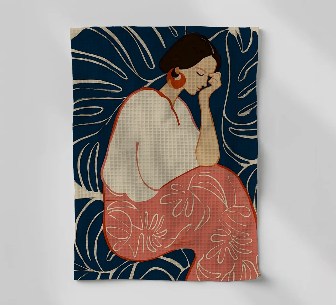 Donna serena in sogno botanico - Arte floreale astratta canovaccio da cucina da vintagepod