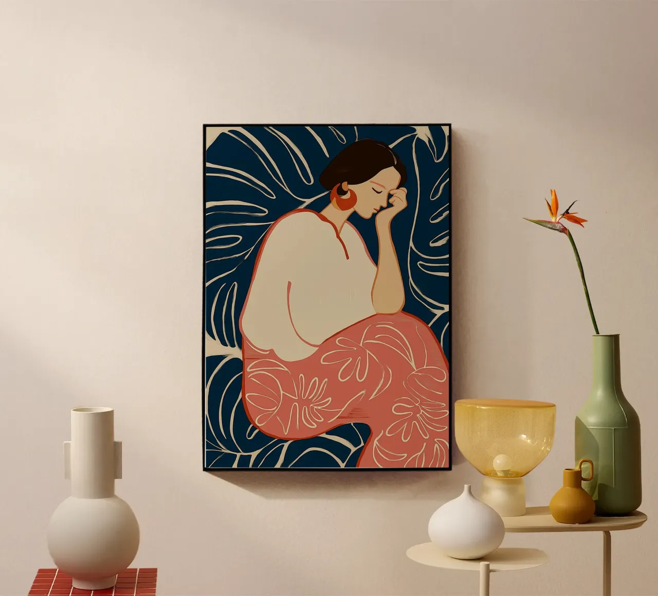 Donna serena in sogno botanico - Arte floreale astratta plexiglass da vintagepod