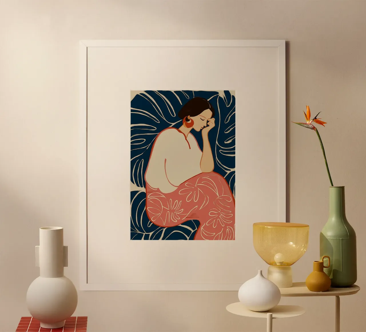 Serene vrouw in botanische droom - Abstracte bloemsierkunst poster van vintagepod
