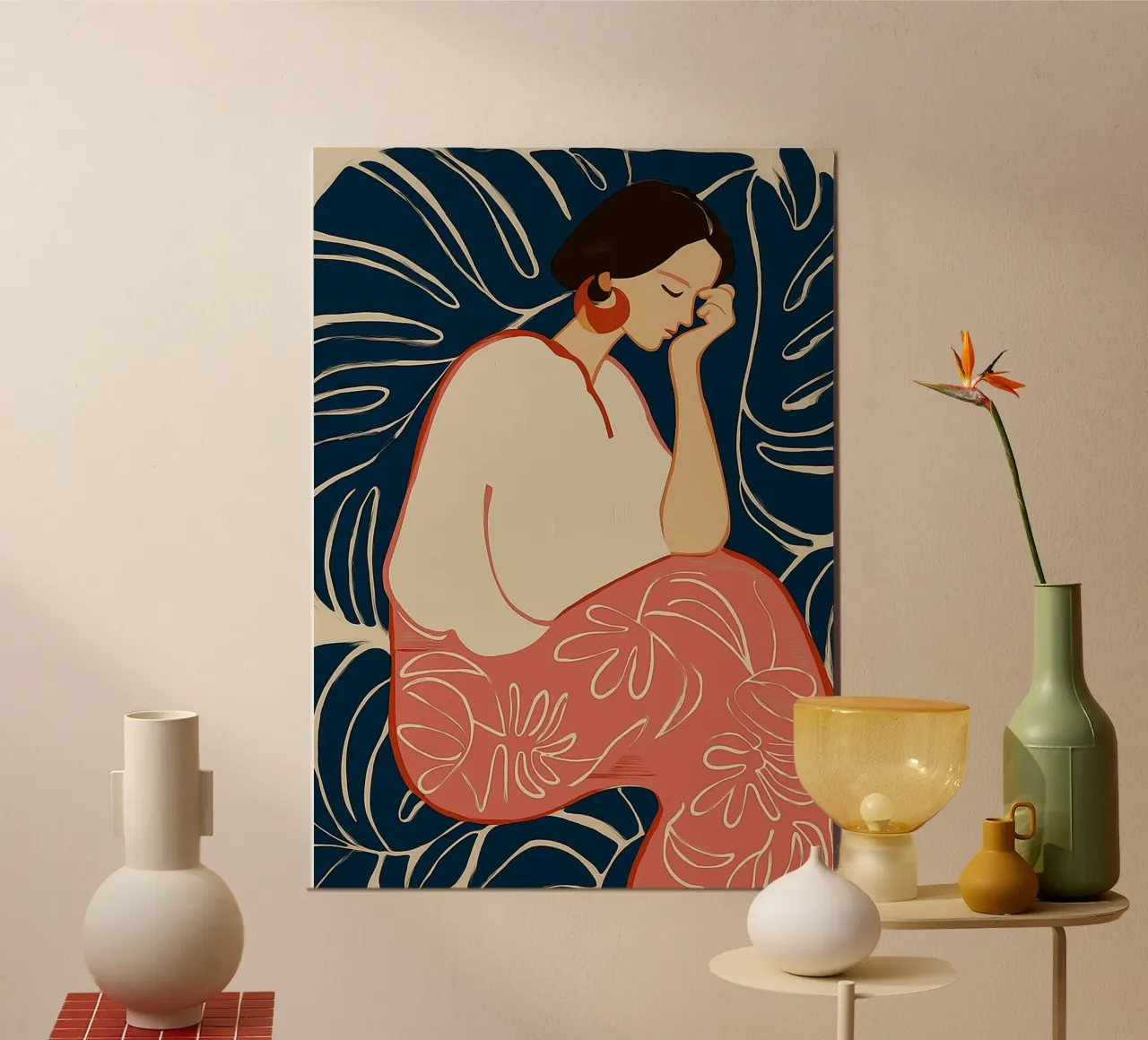 Serene vrouw in botanische droom - Abstracte bloemsierkunst poster van vintagepod