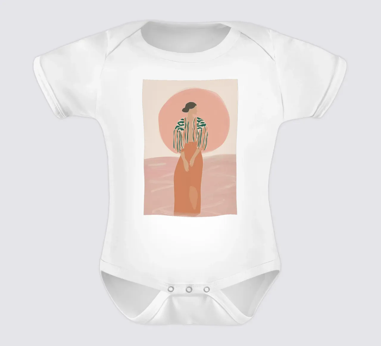 Ritratto di donna boho - Giacca a righe e sole body neonato maniche corte da vintagepod
