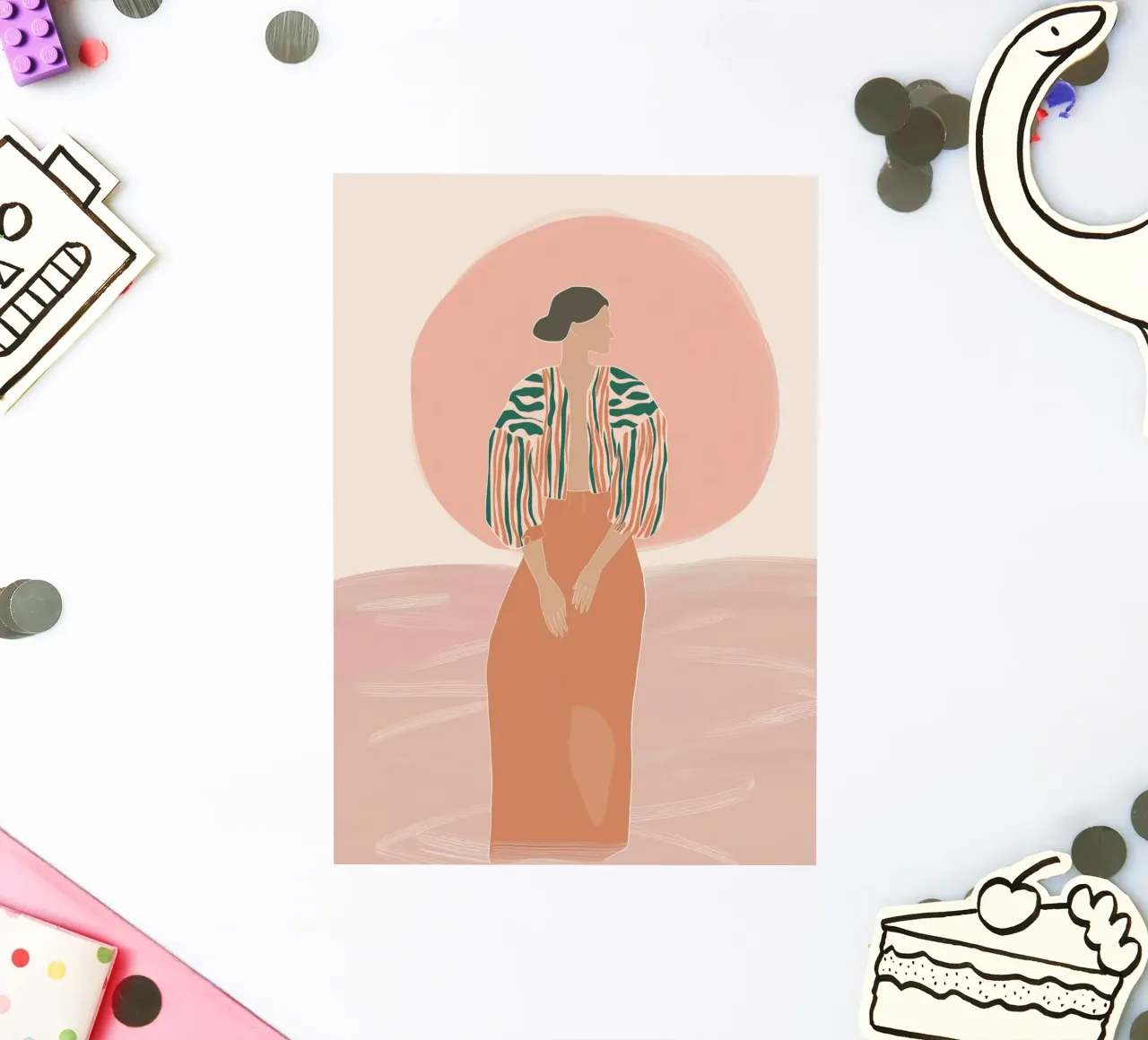 Ritratto di donna boho - Giacca a righe e sole adesivo da vintagepod