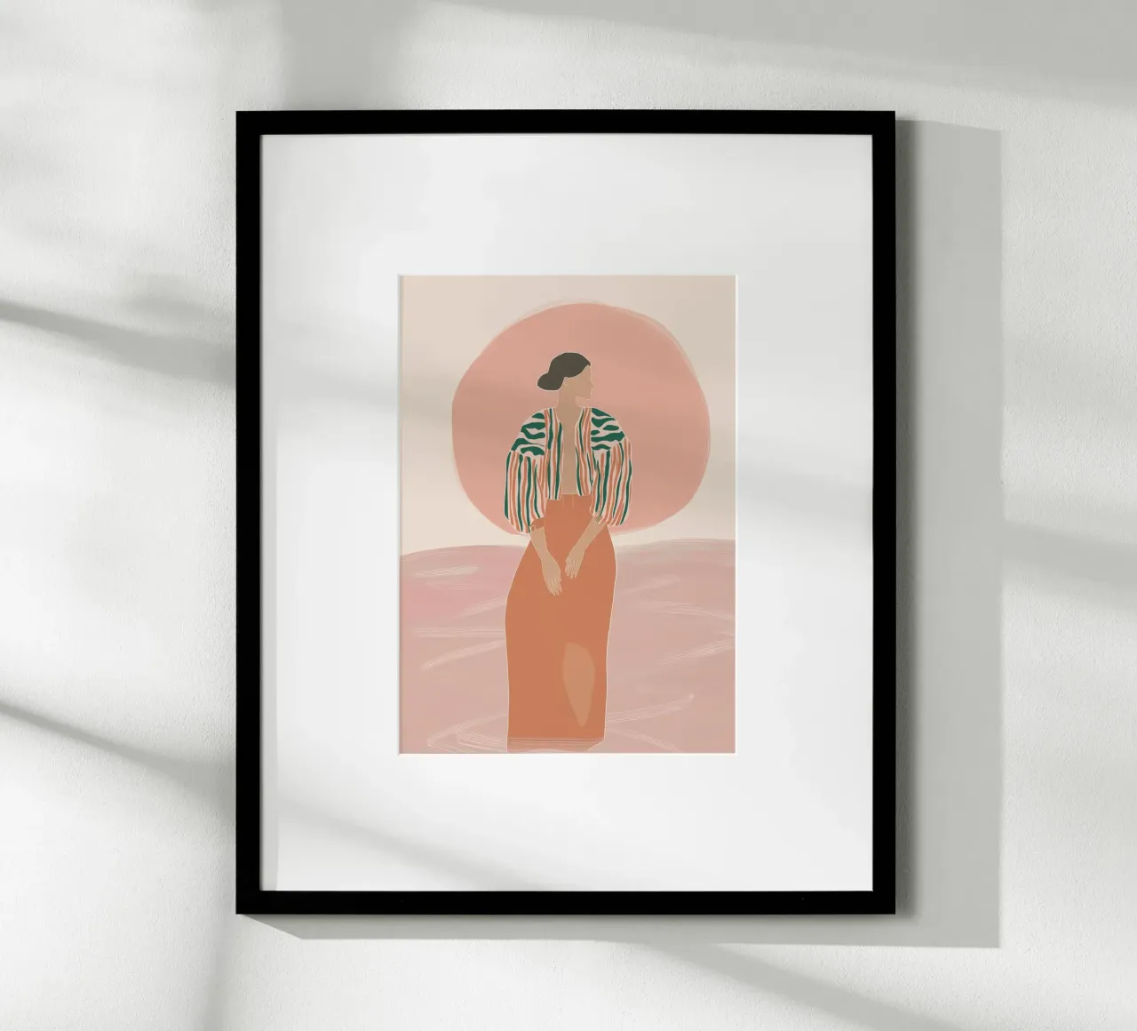 Ritratto di donna boho - Giacca a righe e sole poster con telaio in alluminio da vintagepod