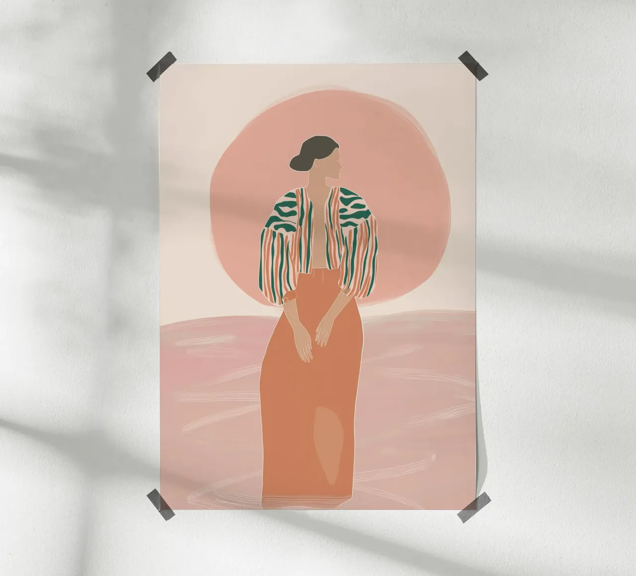 Ritratto di donna boho - Giacca a righe e sole poster con telaio in alluminio da vintagepod