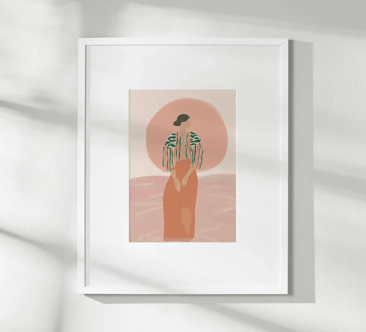 Ritratto di donna boho - Giacca a righe e sole poster con telaio in alluminio da vintagepod