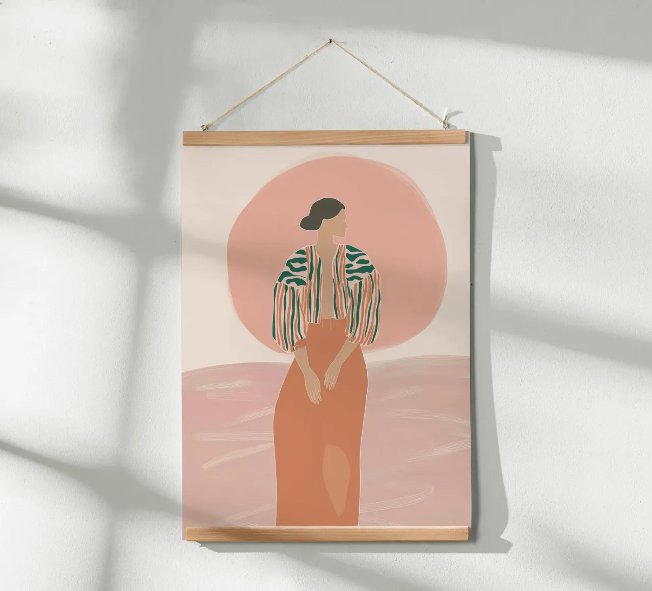 Ritratto di donna boho - Giacca a righe e sole poster con telaio in alluminio da vintagepod
