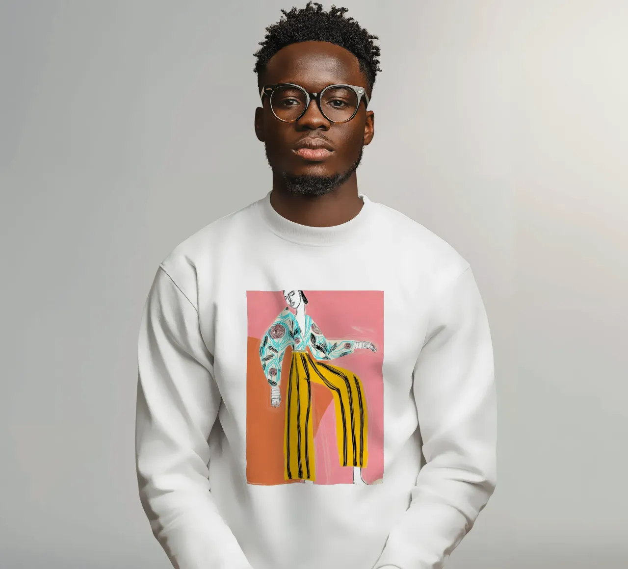 Figura di moda in grassetto - Arte astratta floreale e a righe felpa da vintagepod