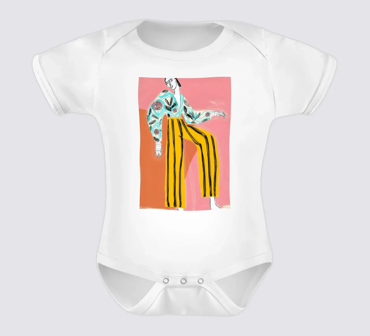 Figura di moda in grassetto - Arte astratta floreale e a righe body neonato maniche corte da vintagepod