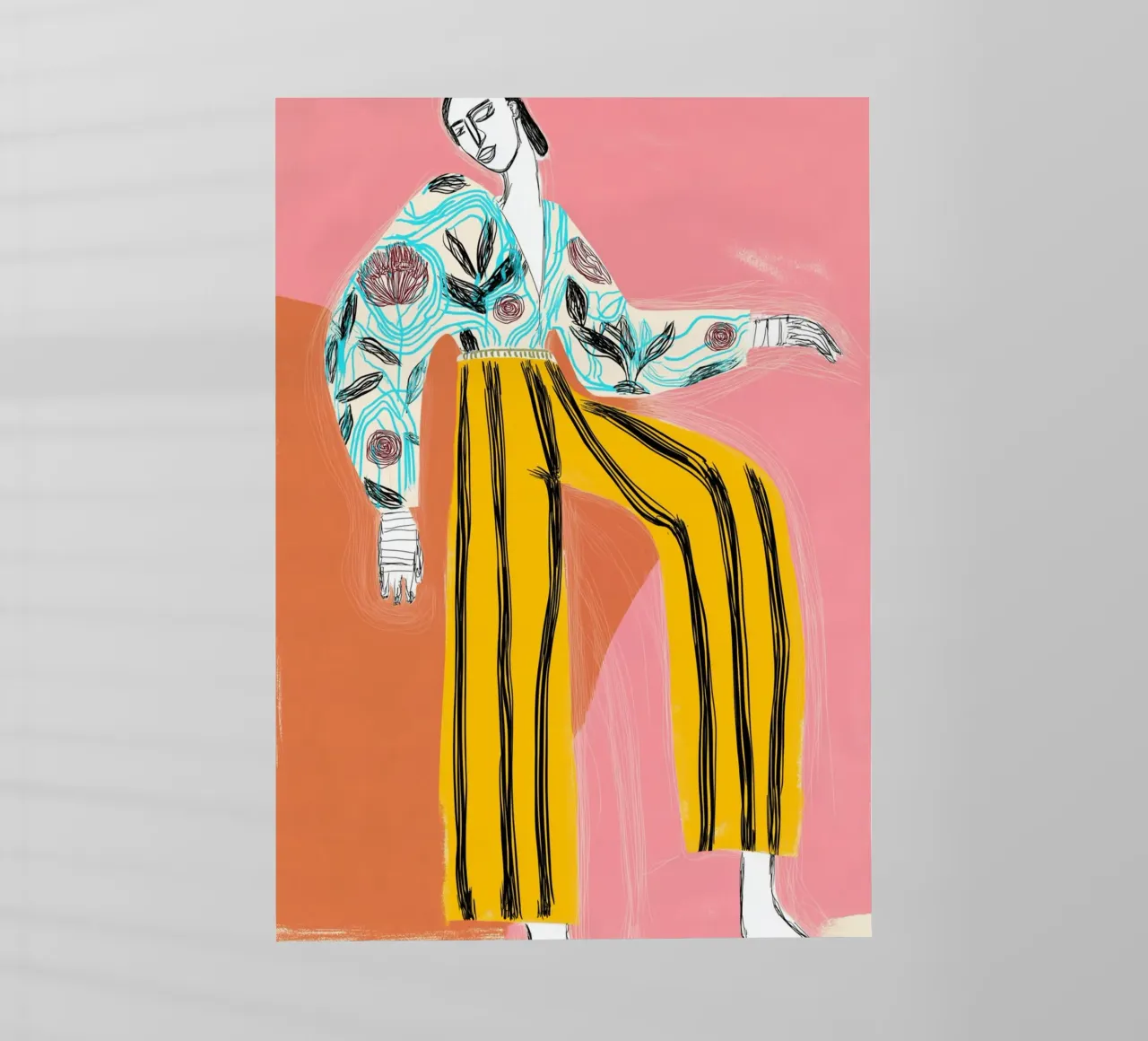 Figura di moda in grassetto - Arte astratta floreale e a righe pellicola backlit da vintagepod