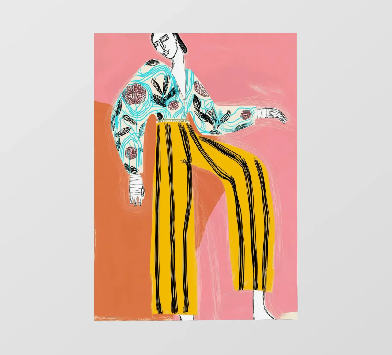Figura di moda in grassetto - Arte astratta floreale e a righe telo in pvc da vintagepod