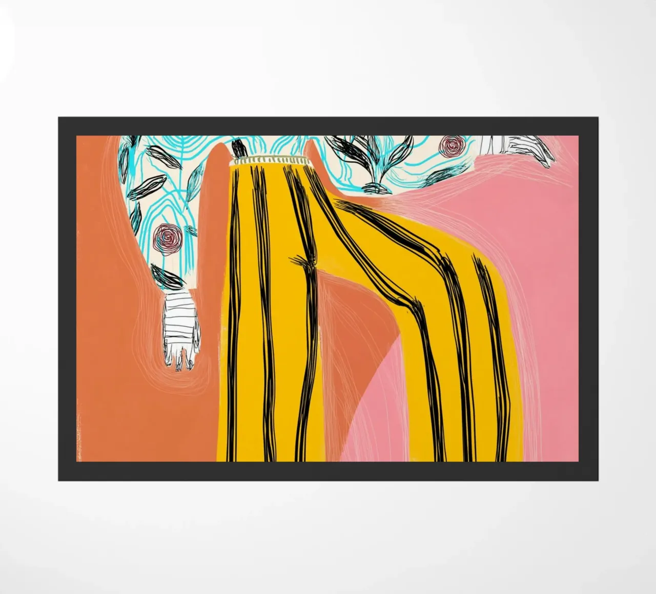 Figura di moda in grassetto - Arte astratta floreale e a righe zerbino da vintagepod