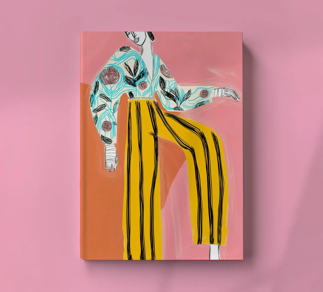 Figura di moda in grassetto - Arte astratta floreale e a righe diario da vintagepod