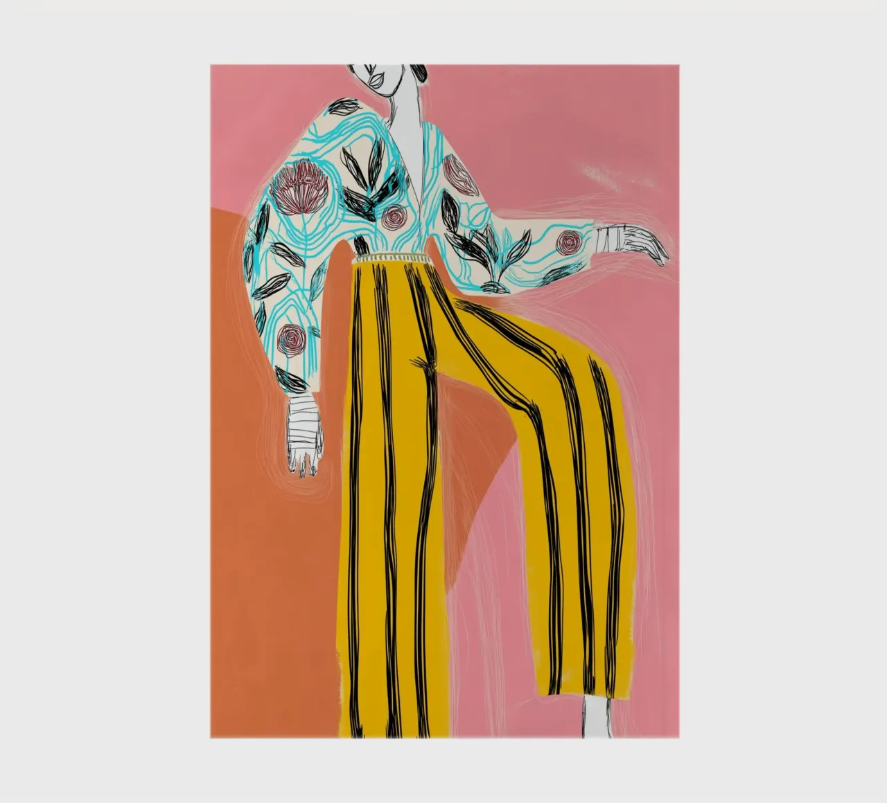 Figura di moda in grassetto - Arte astratta floreale e a righe diario da vintagepod
