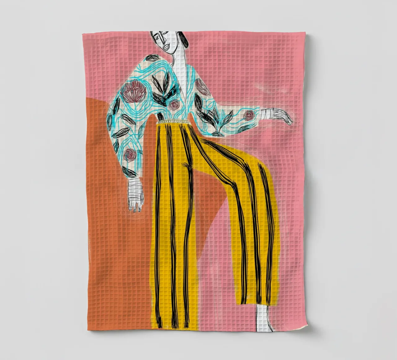 Figura di moda in grassetto - Arte astratta floreale e a righe canovaccio da cucina da vintagepod