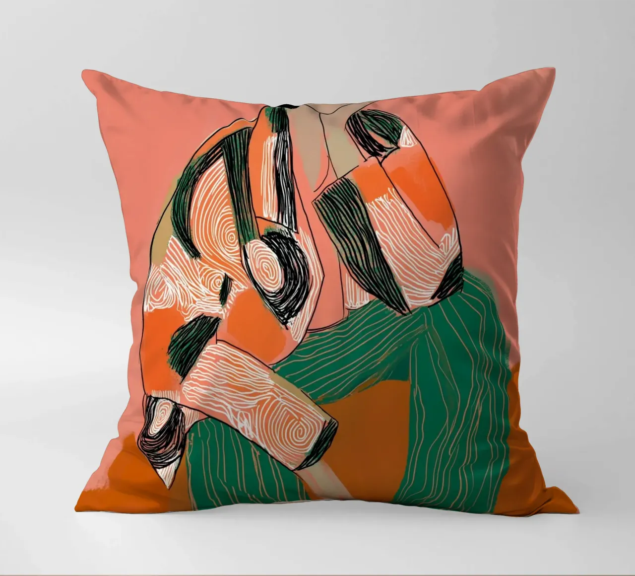 Abstract Pondering Figure - Boho Patterned Art Print decorative cushion by vintagepod