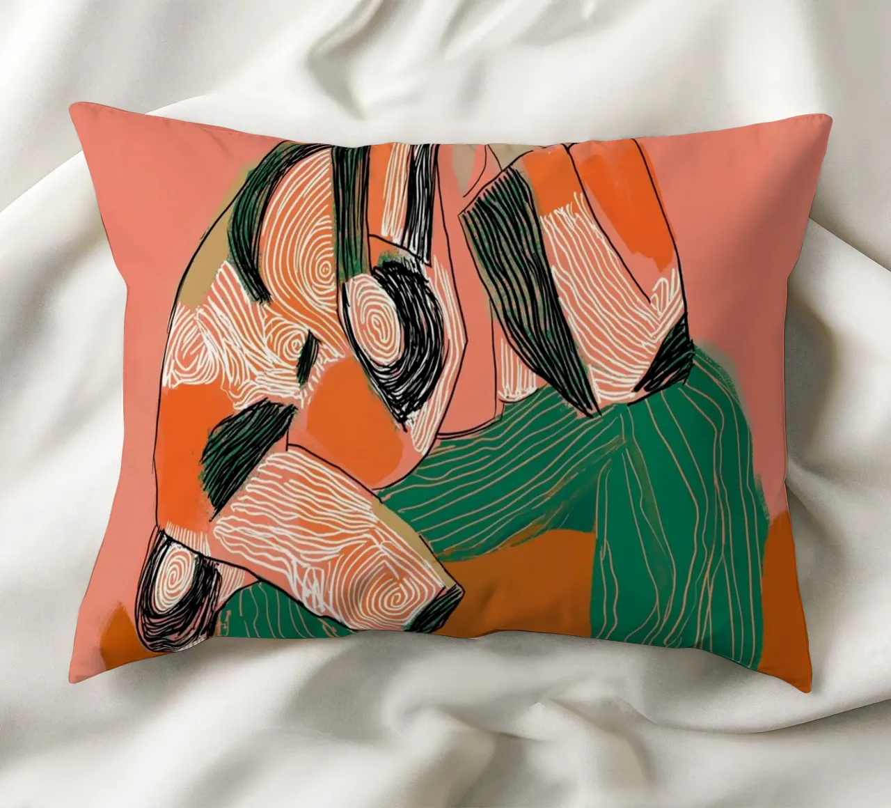 Abstract Pondering Figure - Boho Patterned Art Print decorative cushion by vintagepod