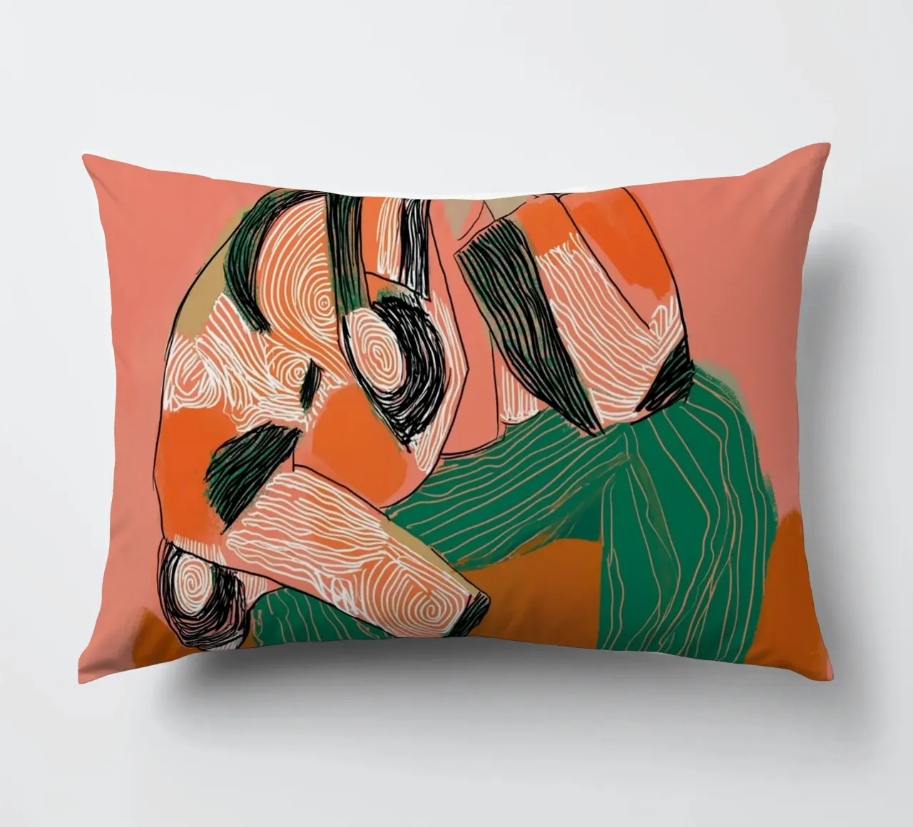Abstract Pondering Figure - Boho Patterned Art Print decorative cushion by vintagepod