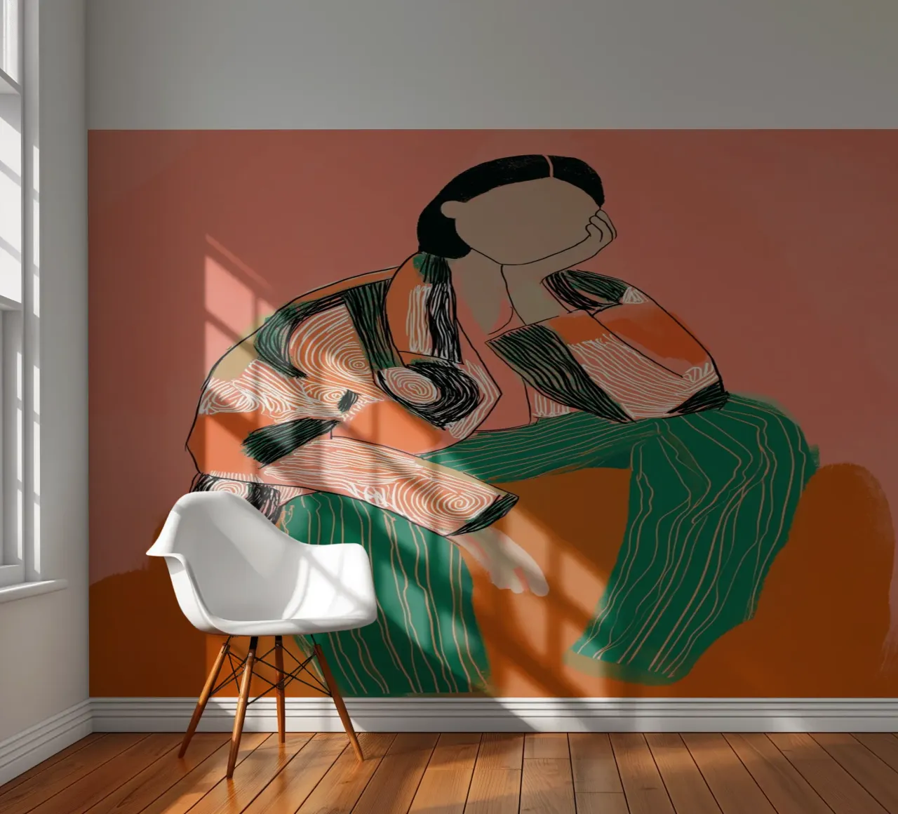 Abstract Pondering Figure - Boho Patterned Art Print photo wallpaper by vintagepod