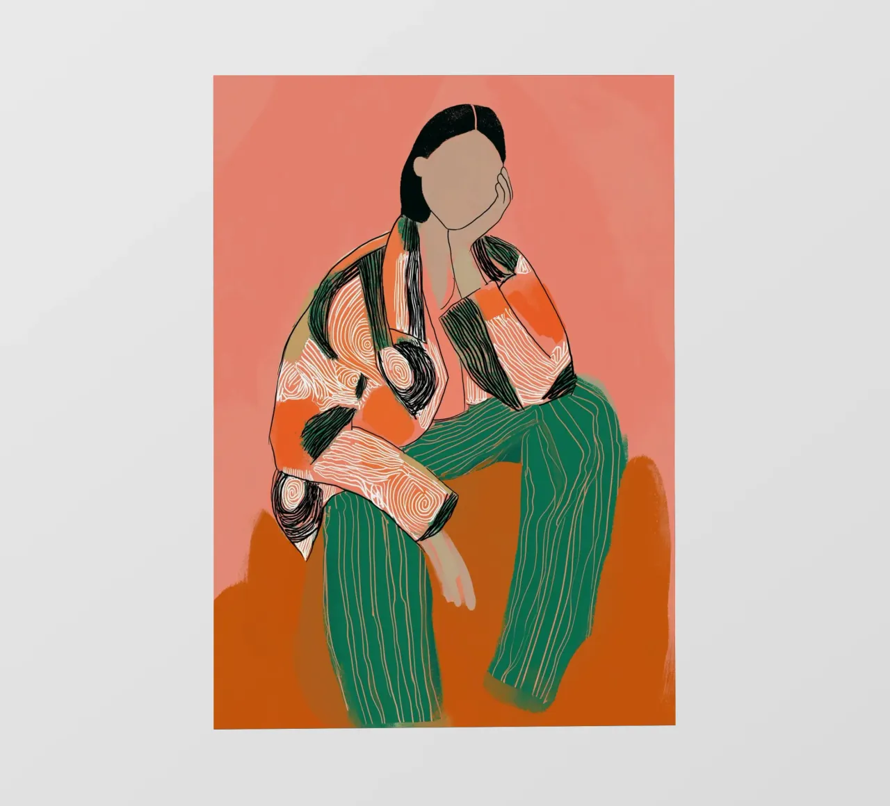Abstract Pondering Figure - Boho Patterned Art Print photo wallpaper by vintagepod