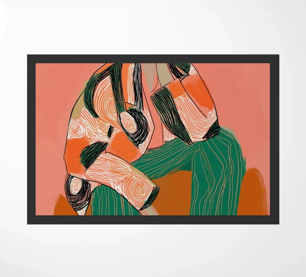 Abstract Peinzend Figuur - Boho Gedessineerde Kunstdruk deurmat van vintagepod