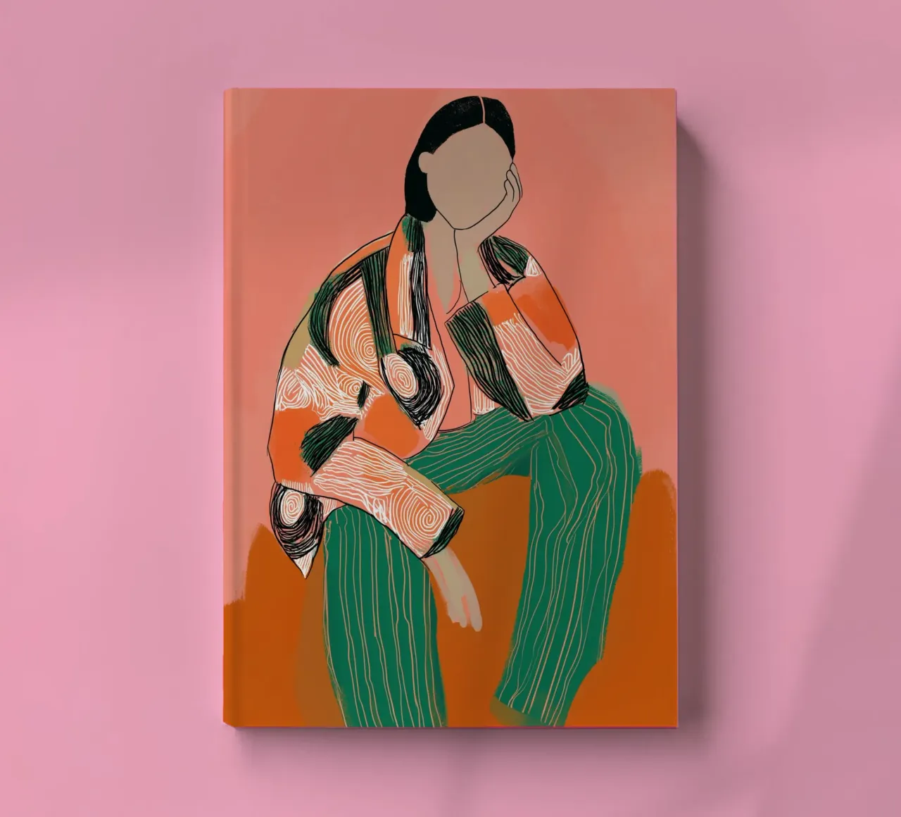 Abstract Pondering Figure - Boho Patterned Art Print notebook by vintagepod