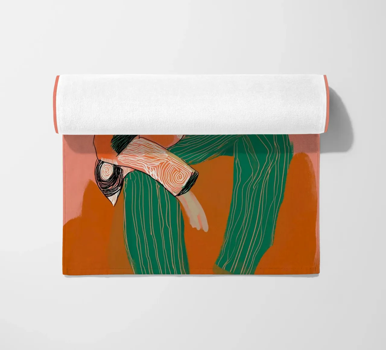Abstract Peinzend Figuur - Boho Gedessineerde Kunstdruk strandhanddoek van vintagepod