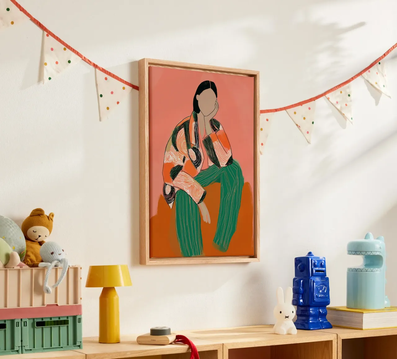Abstract Peinzend Figuur - Boho Gedessineerde Kunstdruk canvas van vintagepod