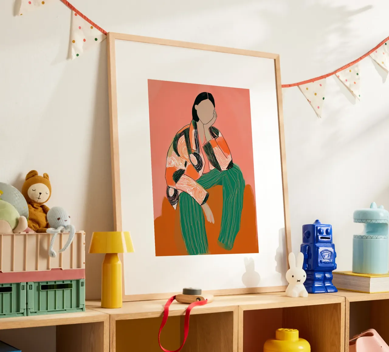 Abstract Peinzend Figuur - Boho Gedessineerde Kunstdruk hahnemühle van vintagepod