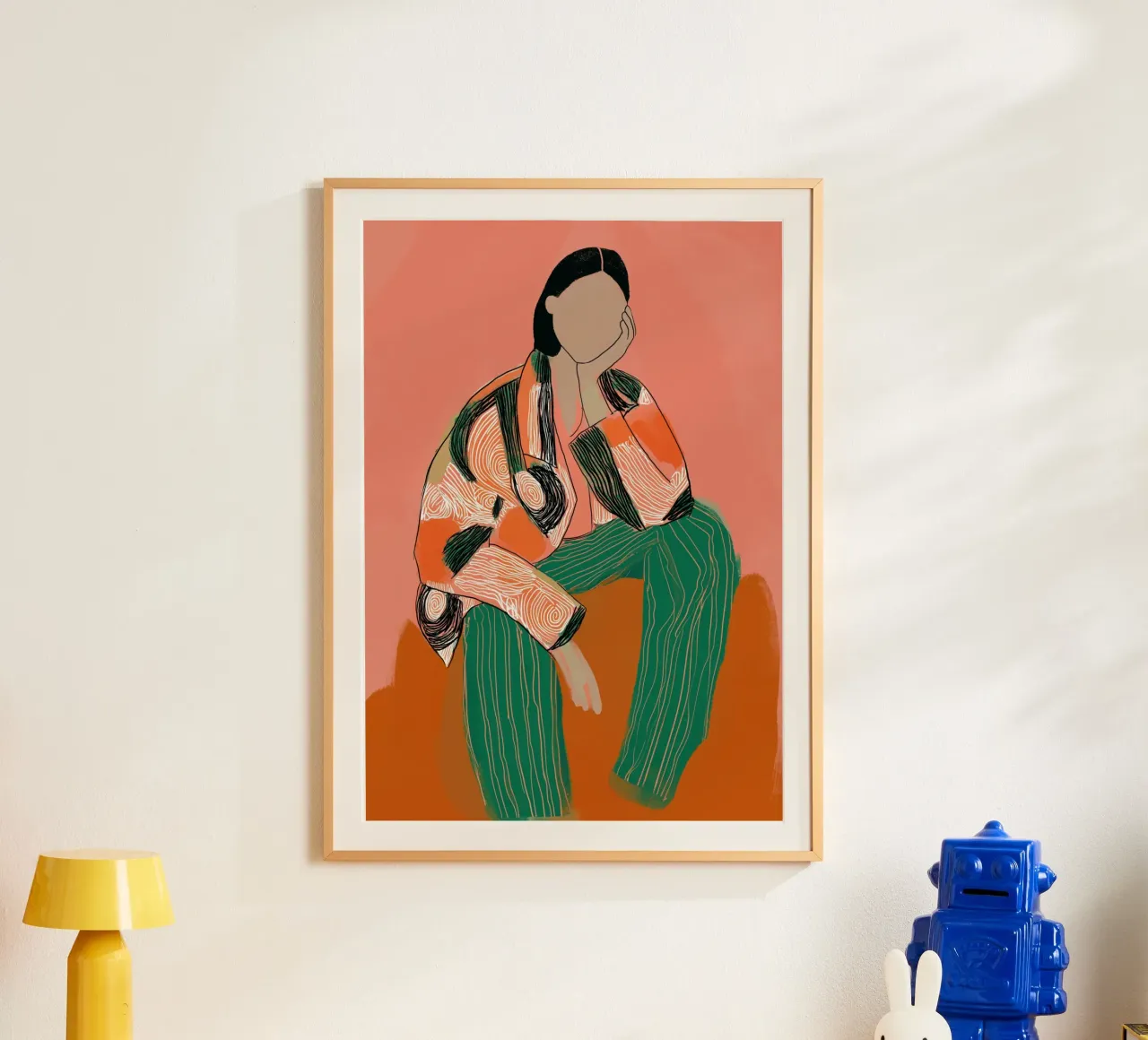 Abstract Peinzend Figuur - Boho Gedessineerde Kunstdruk hahnemühle van vintagepod