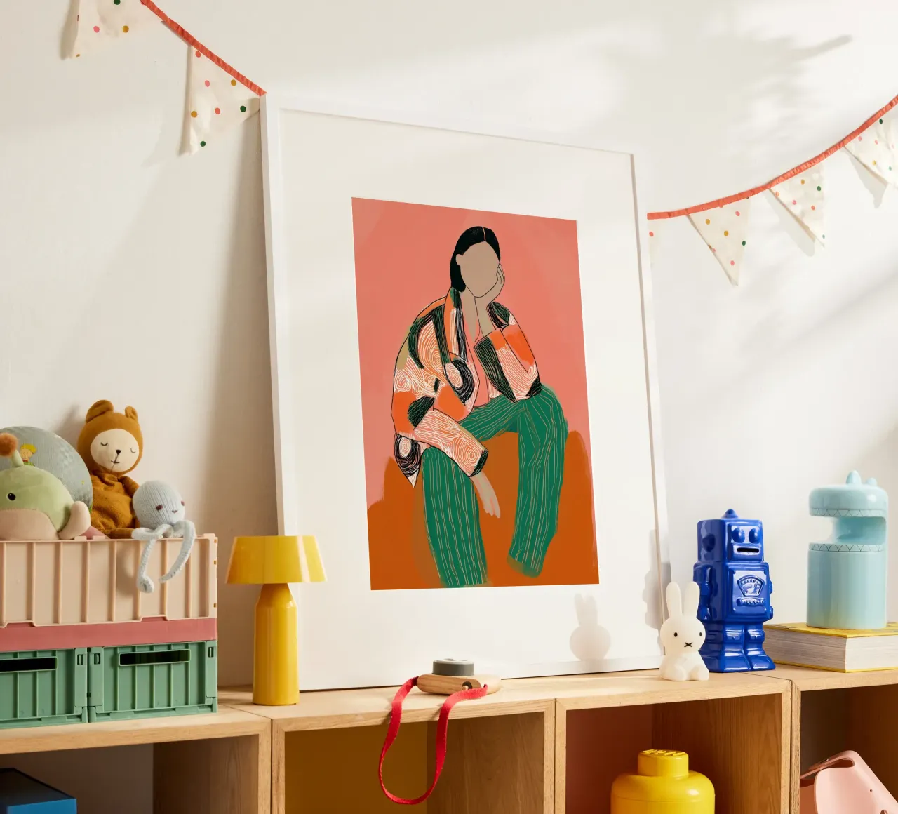 Abstract Peinzend Figuur - Boho Gedessineerde Kunstdruk hahnemühle van vintagepod