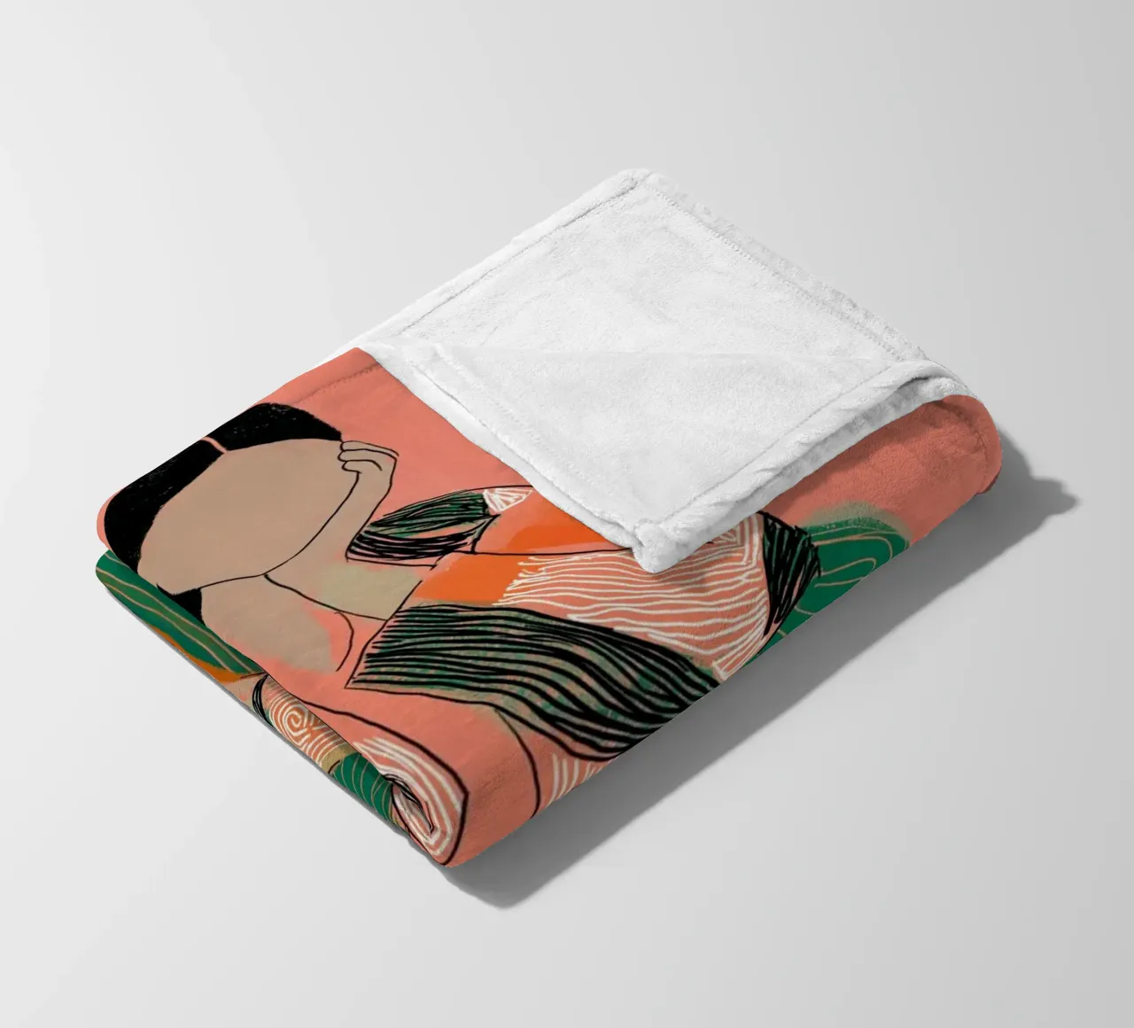 Abstract Peinzend Figuur - Boho Gedessineerde Kunstdruk fleecedeken van vintagepod