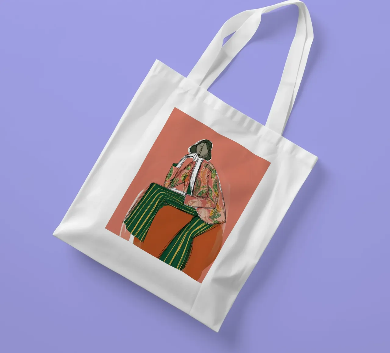 Figura di moda a strisce astratte - Arte retro boho borsa in juta da vintagepod