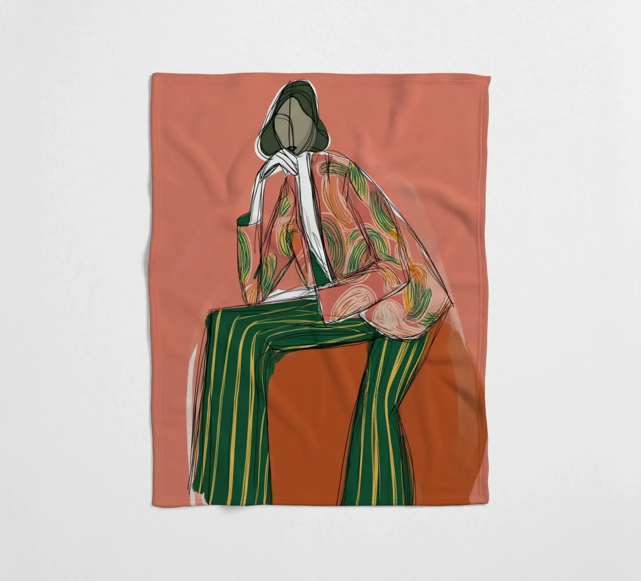 Figura di moda a strisce astratte - Arte retro boho coperta in pile da vintagepod