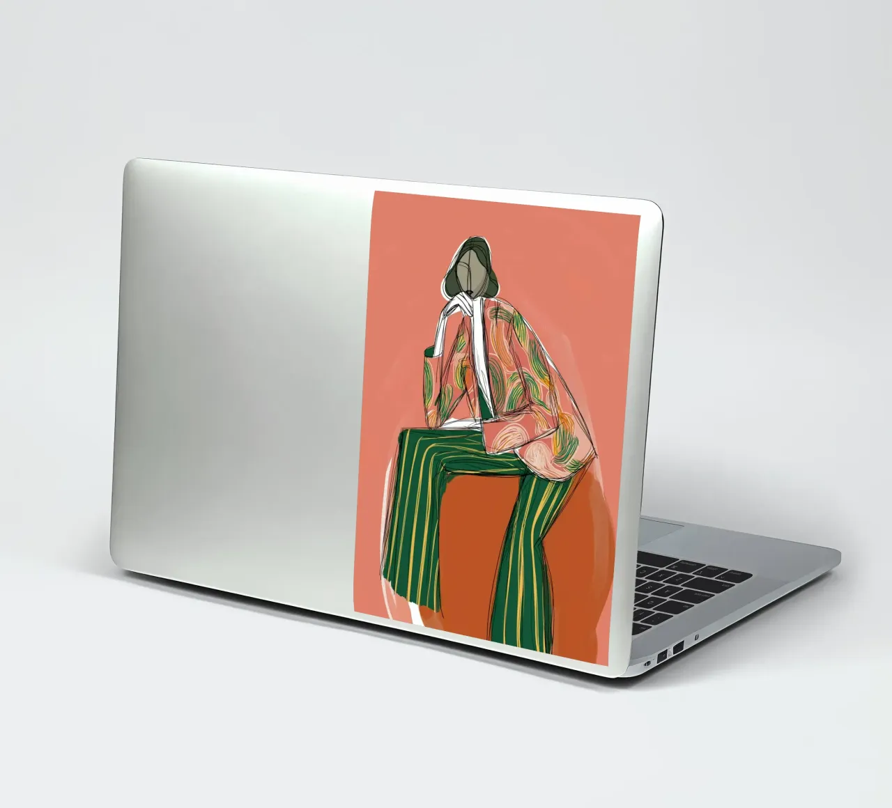 Modefigur in abstrakten Streifen - Retro-Boho-Kunst Sticker von vintagepod