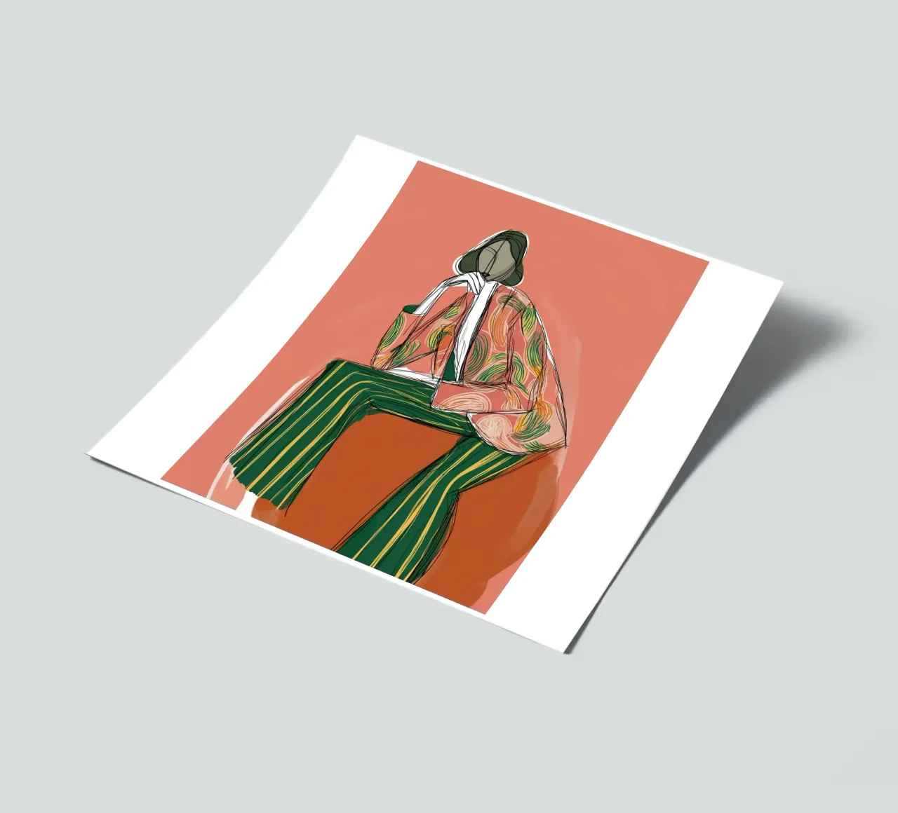 Modefigur in abstrakten Streifen - Retro-Boho-Kunst Stickerbogen von vintagepod