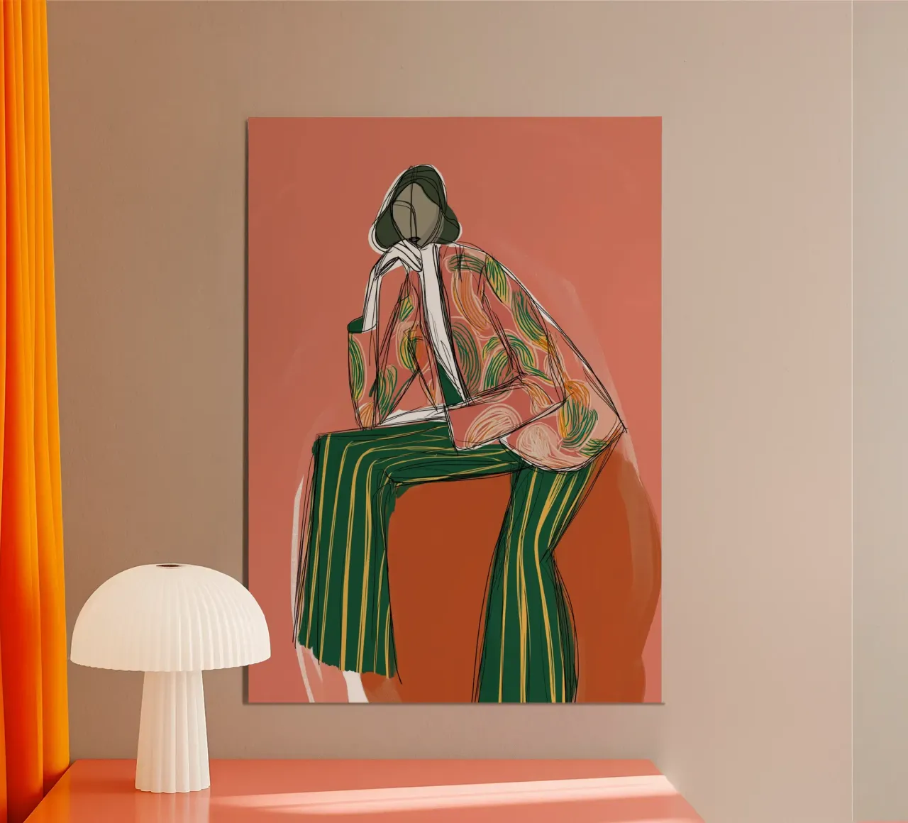 Figure de mode en rayures abstraites - Retro Boho Art poster de vintagepod