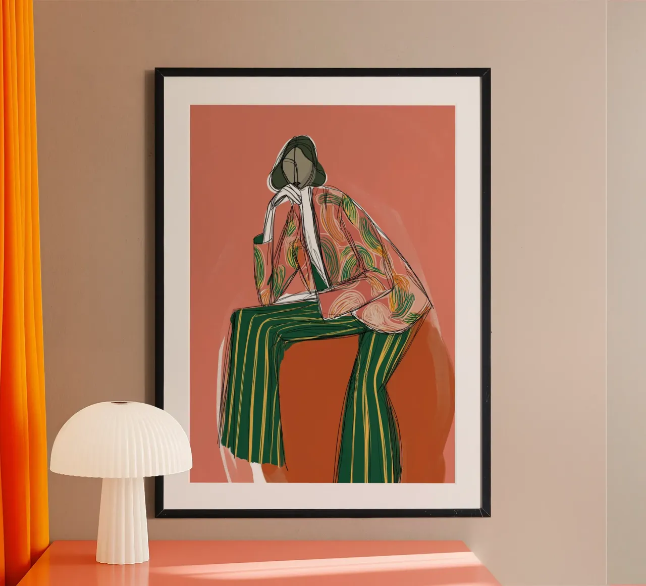 Modefigur in abstrakten Streifen - Retro-Boho-Kunst Hahnemühle von vintagepod