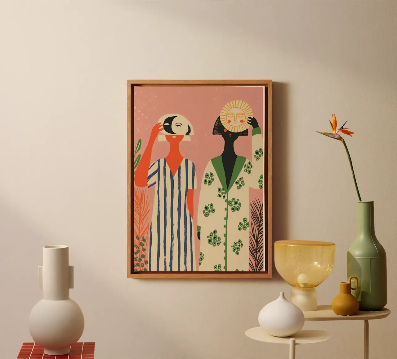 Dag & Nacht Vrouwen - Boho Hemelse Kunstdruk canvas met Baklijst van vintagepod