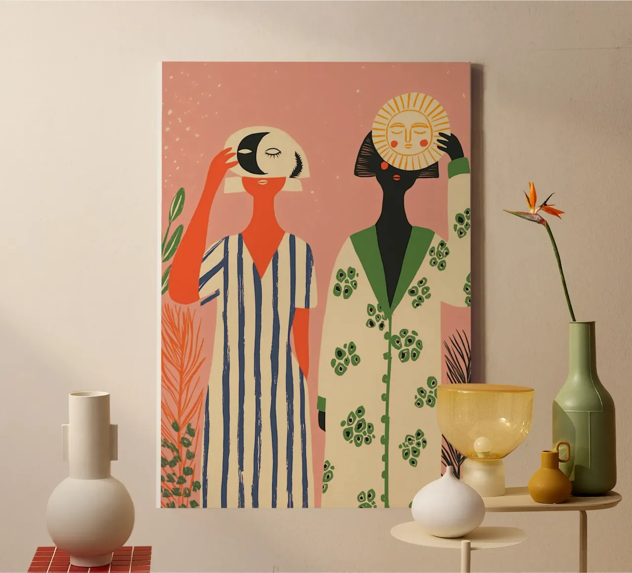 Dag & Nacht Vrouwen - Boho Hemelse Kunstdruk canvas met Baklijst van vintagepod