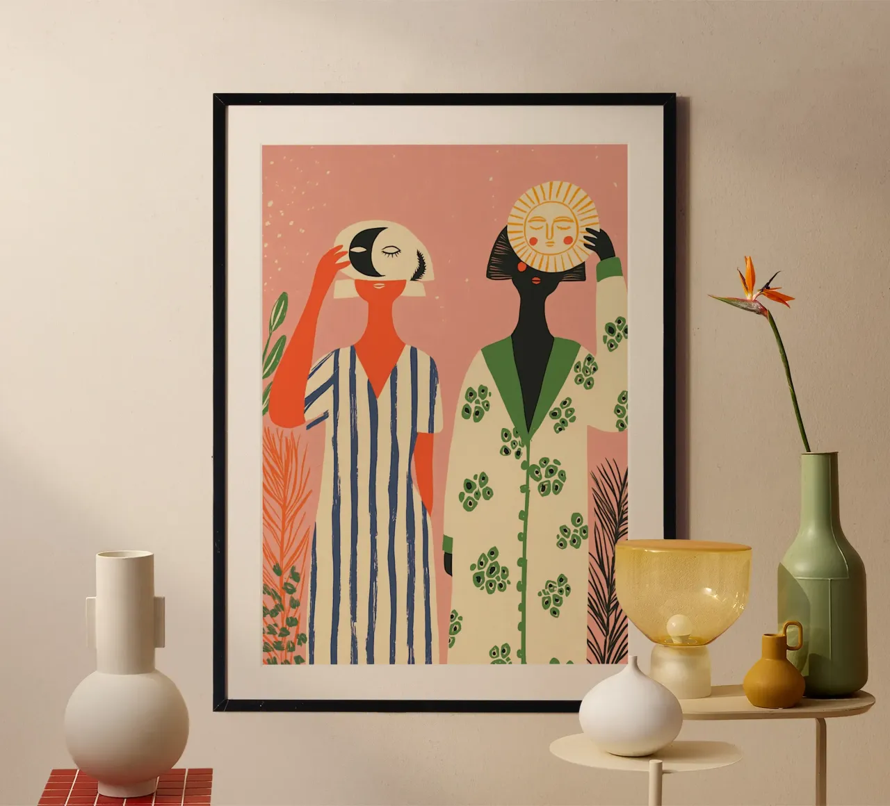 Dag & Nacht Vrouwen - Boho Hemelse Kunstdruk poster van vintagepod