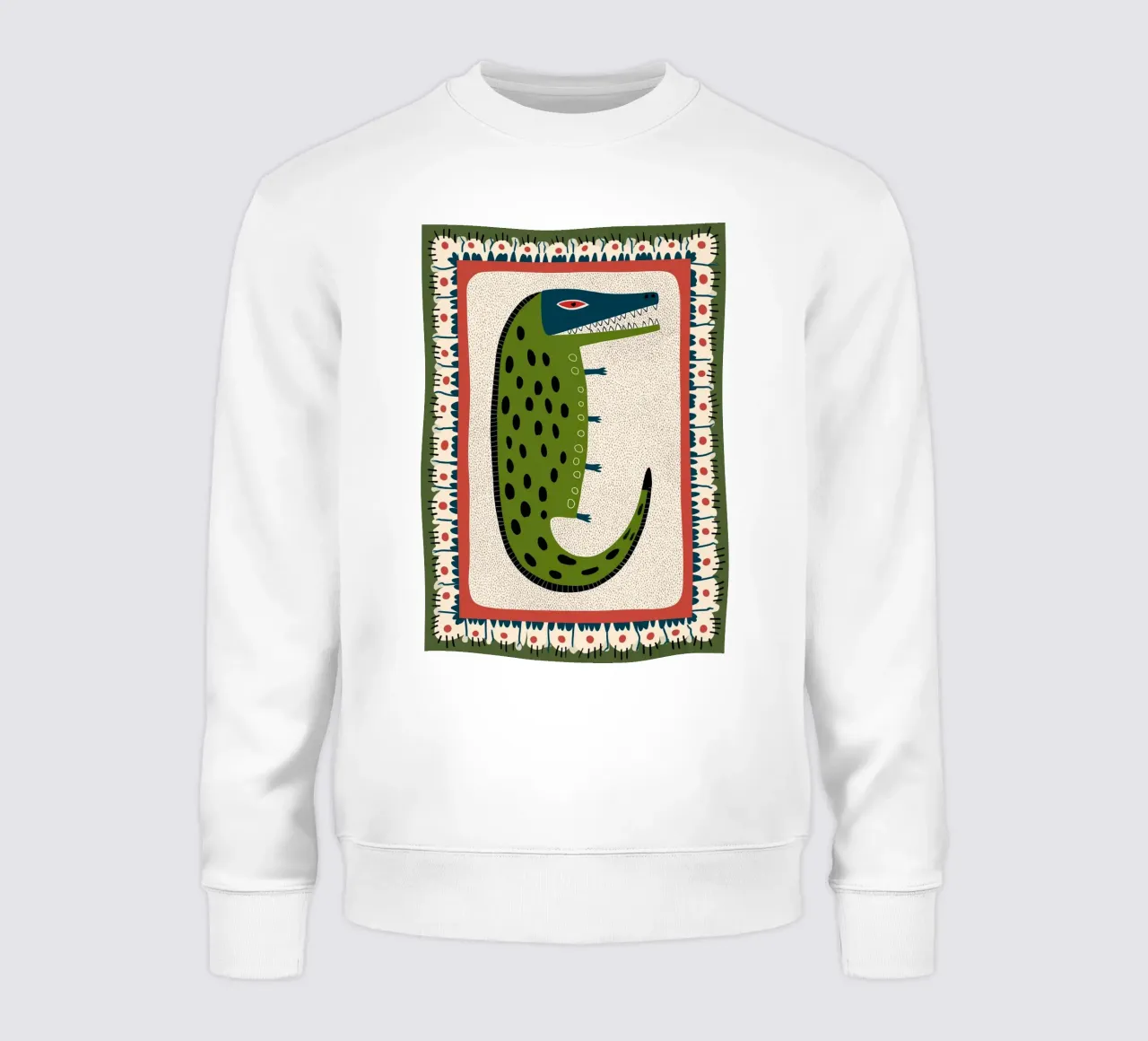 Folk Art Cocodrilo - Impresión caprichosa de reptil verde sudadera de vintagepod