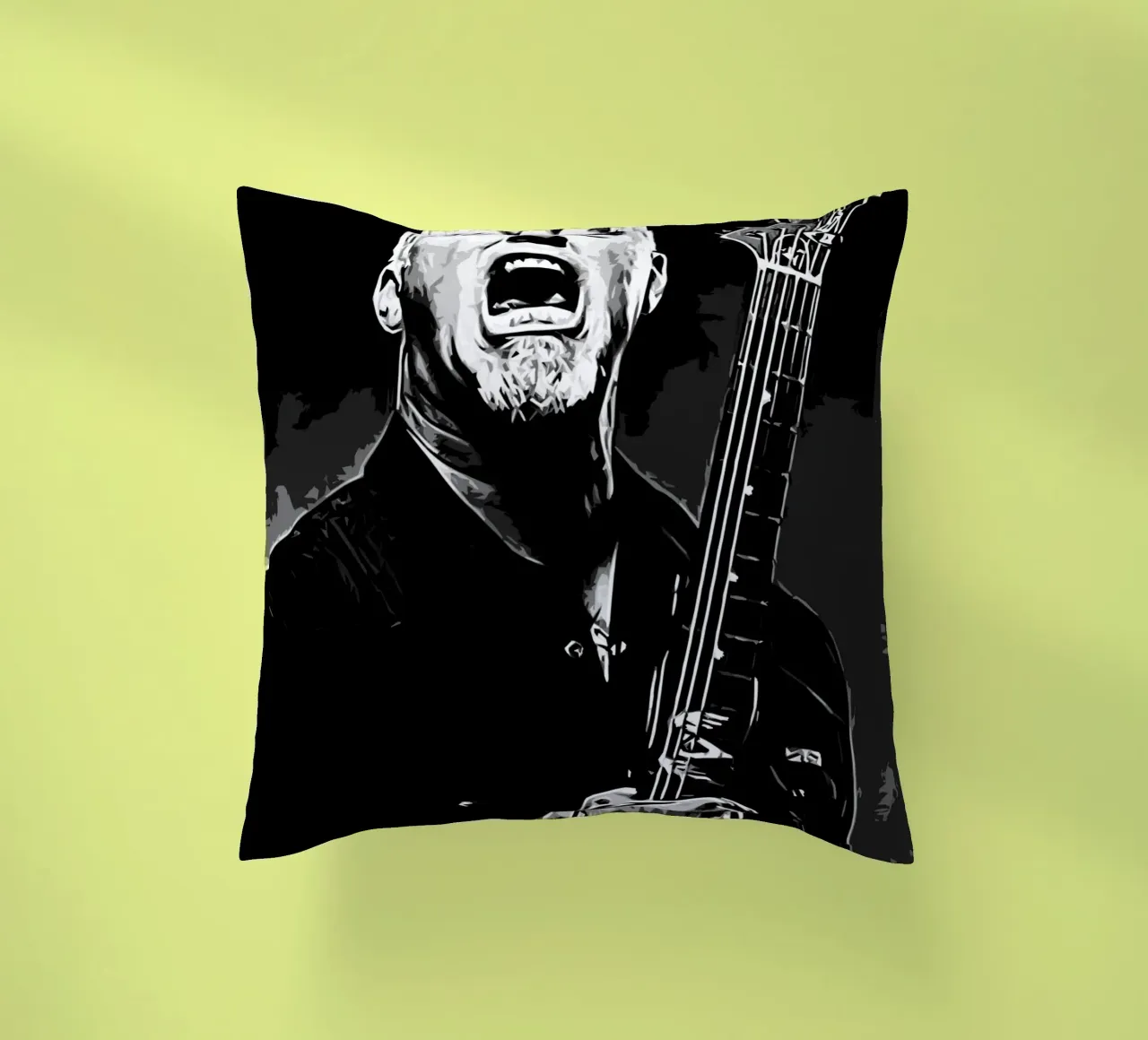 James Hetfield Metallichead band music 7 Art decorative cushion by music soul
