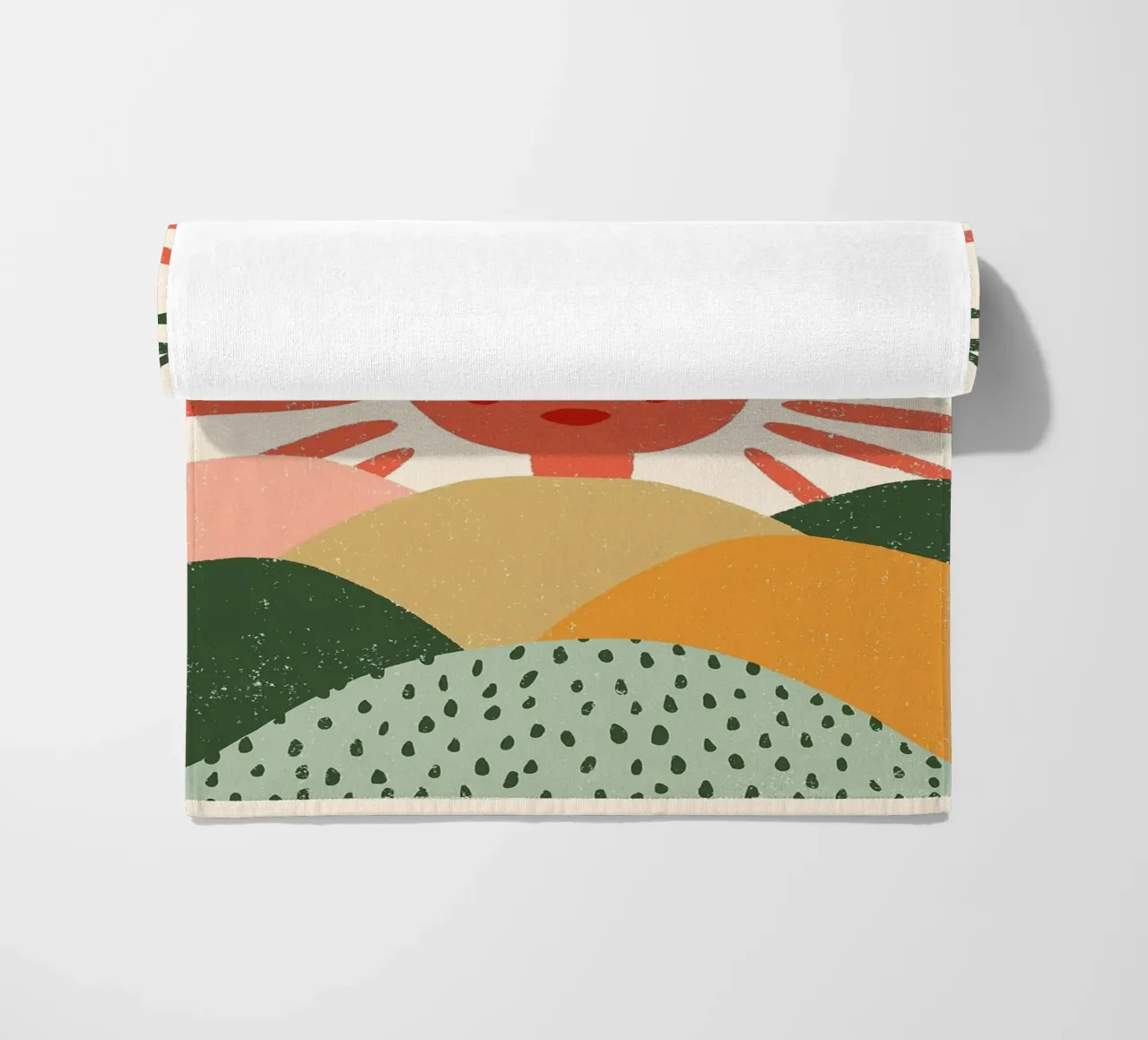 Folk Art Sun Goddess - Boho Hills Landscape beach towel by vintagepod