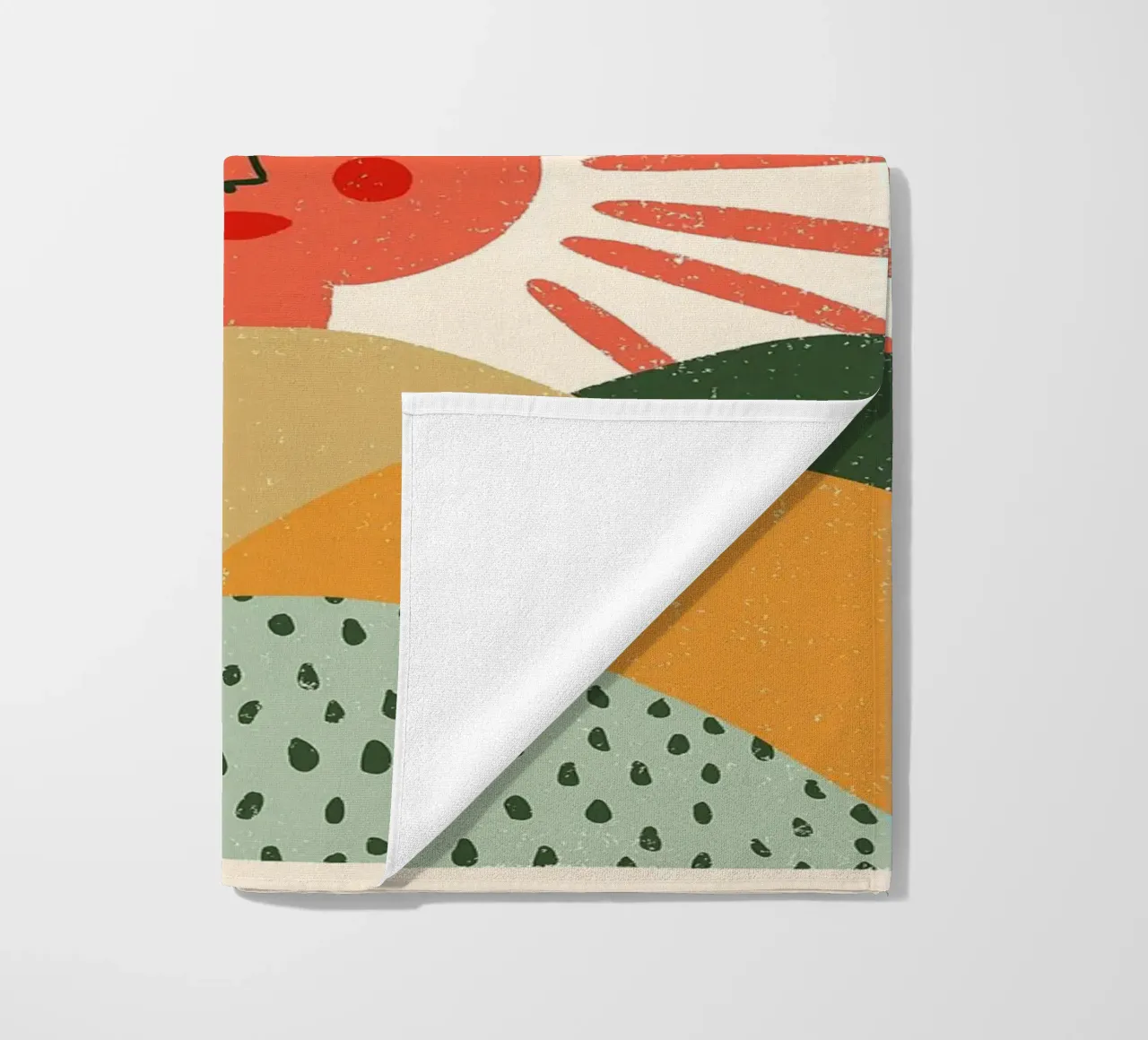 Folk Art Sun Goddess - Boho Hills Landscape beach towel by vintagepod