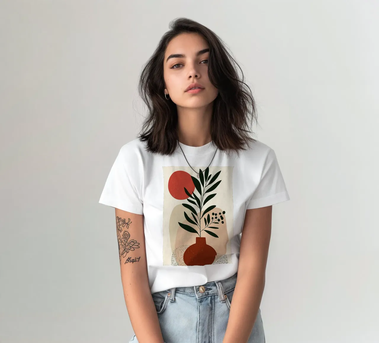 Boho botanico astratto - Toni della terra e sole rosso t-shirt da vintagepod