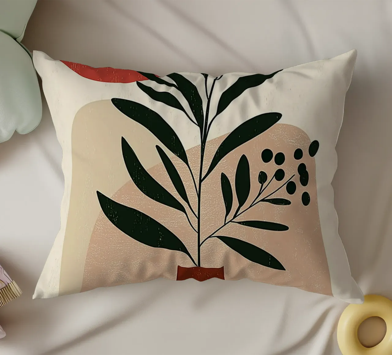 Boho botanico astratto - Toni della terra e sole rosso cuscino da vintagepod